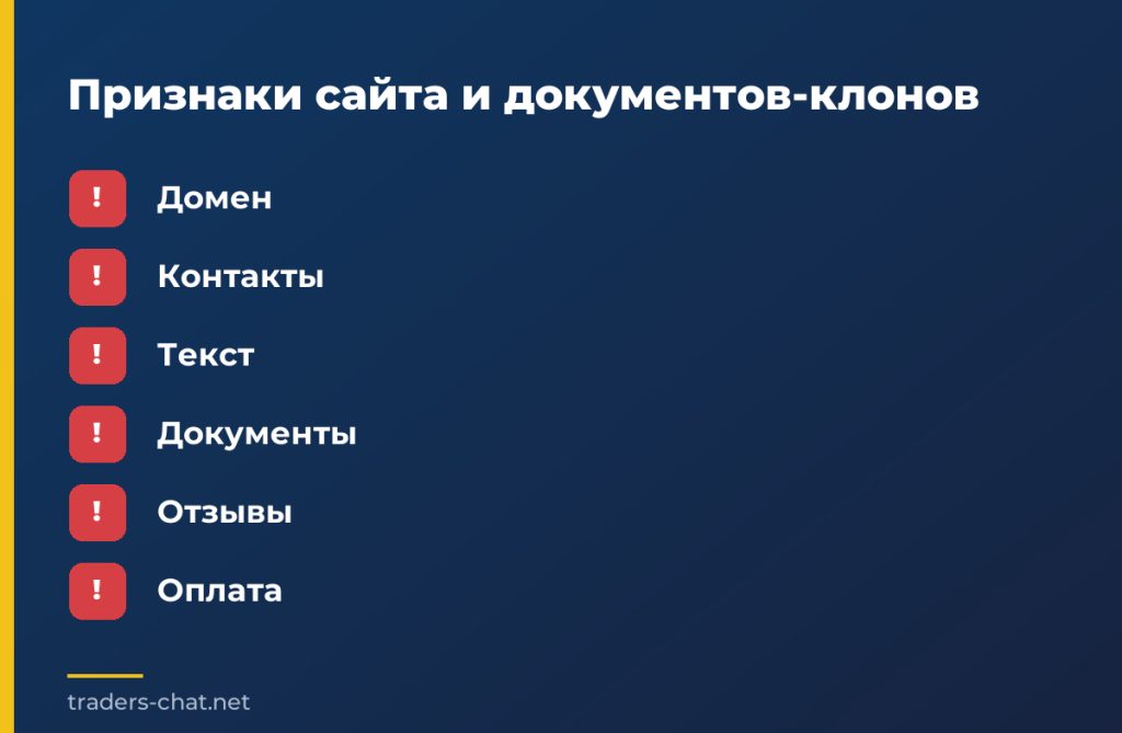 Признаки сайта и документов-клонов