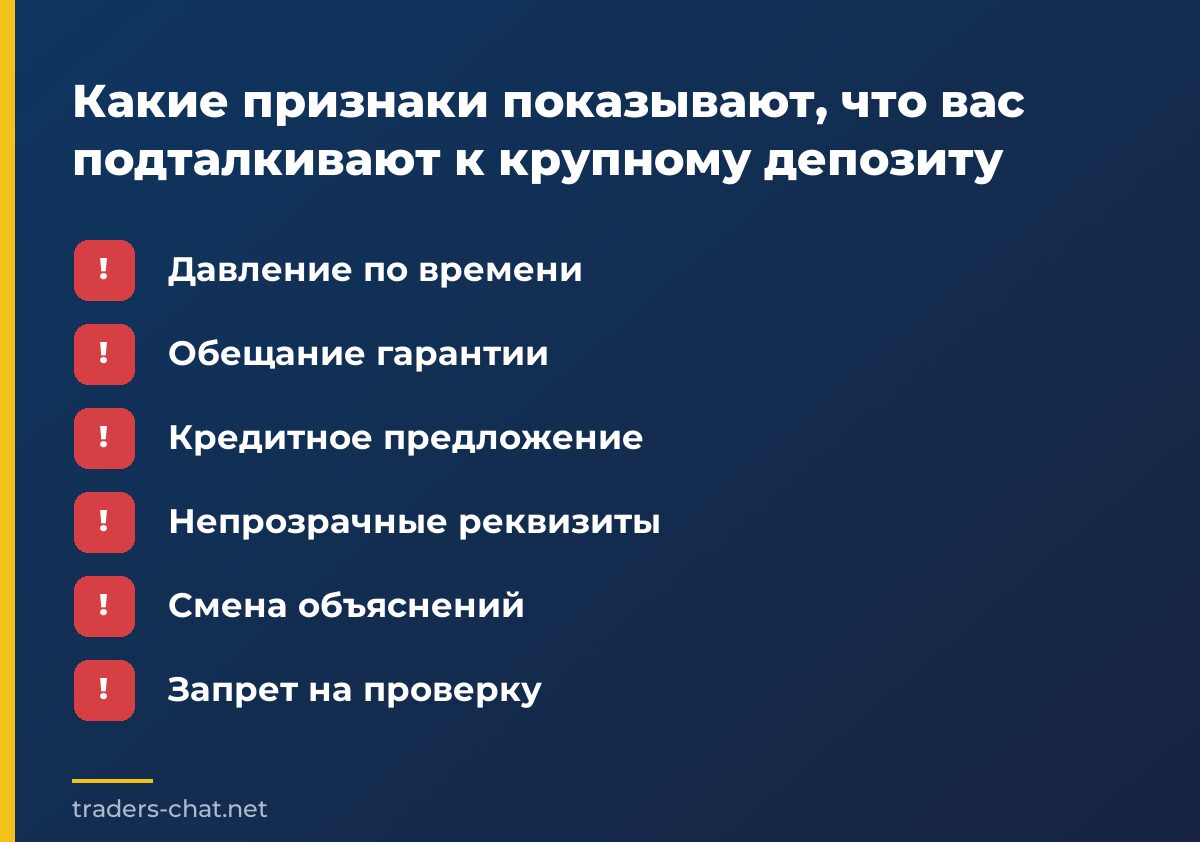 Какие признаки показывают, что вас подталкивают к крупному депозиту