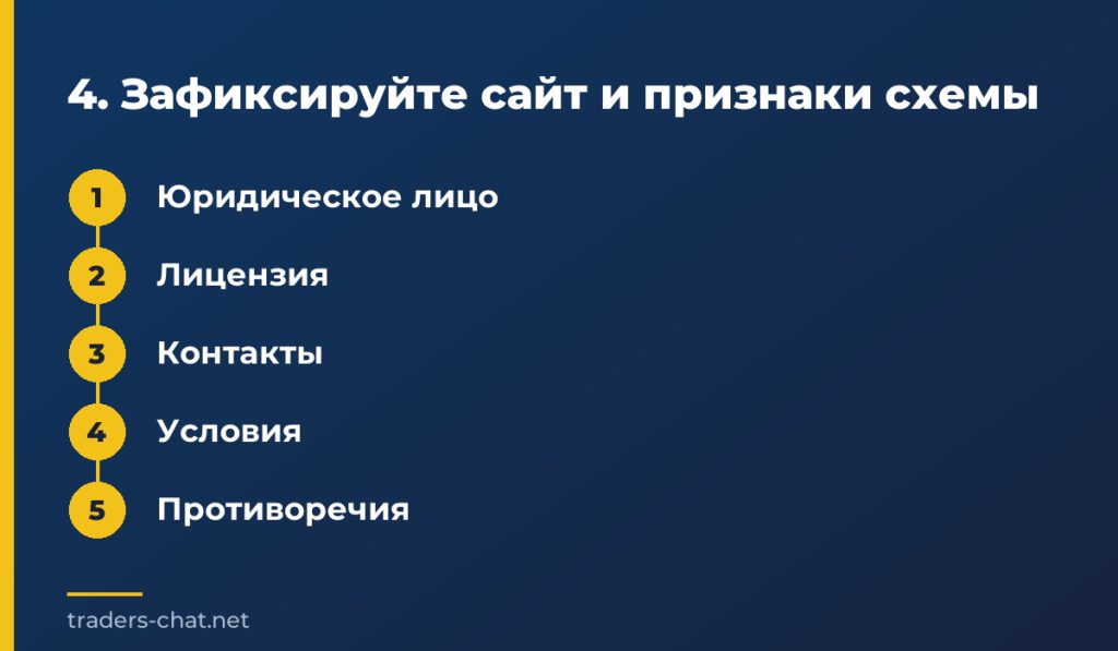 4. Зафиксируйте сайт и признаки схемы